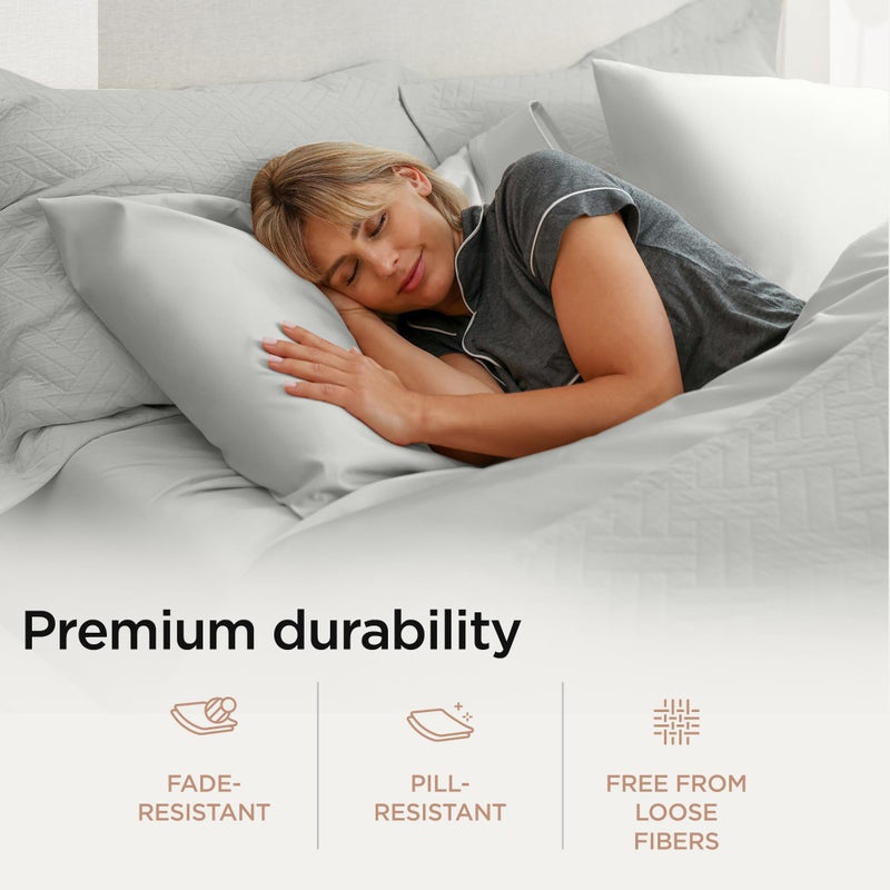 Threadmill ملاءات قطنية فاخرة من Threadmill Supima فاخرة بعدد 1200 خيط، ملاءات ناعمة من القطن بنسبة 100% لسرير بحجم كوين، 4 قطع من ملاءات السرير باللون الرمادي الفاتح، مجموعة ملاءات سرير ذات جيب عميق بجودة فندق 5 نجوم - Image 4